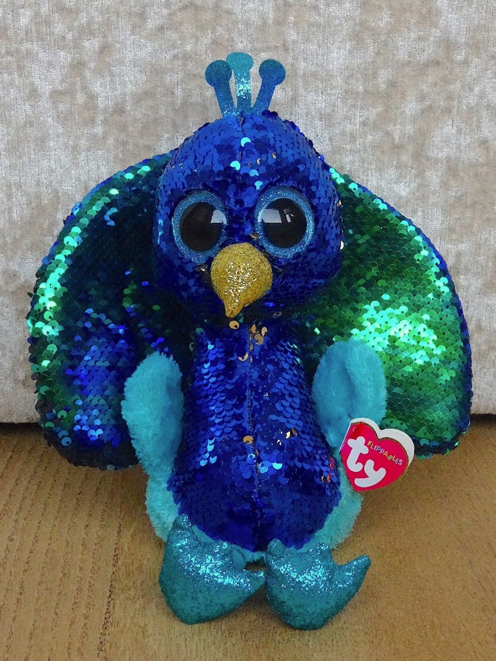 Ty Flippables Tyson the Peacock Sequin Stuffed Animal w/ Heart Tag & Poem❤️🦚